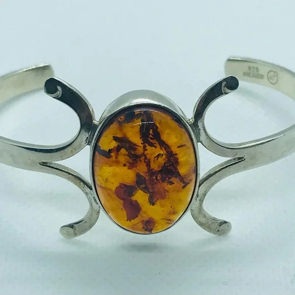 Sterling Silver Amber Cuff Bracelet